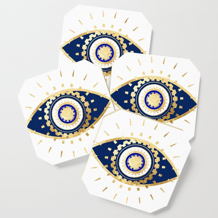 evil eye times 3 navy on white Coaster by The Best Print Shop